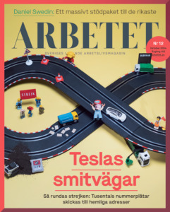 Elon Musks evighets-bilbana på omslaget av Arbetet. AD: Eva Vaihinen på Arbetet och foto: Joar Vestergren.