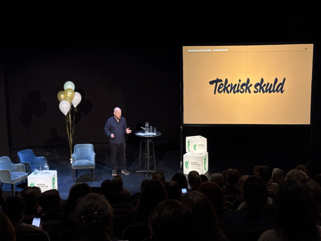 Joel Bergkvist, vd på Äventyret, talade på Tidskriftsdagarna. Foto: Fredrik Wass