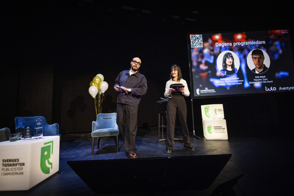 Erik Glaad och Raffaella Lindström, programledare på Tidskriftsdagen. Foto: Tor Johnsson.